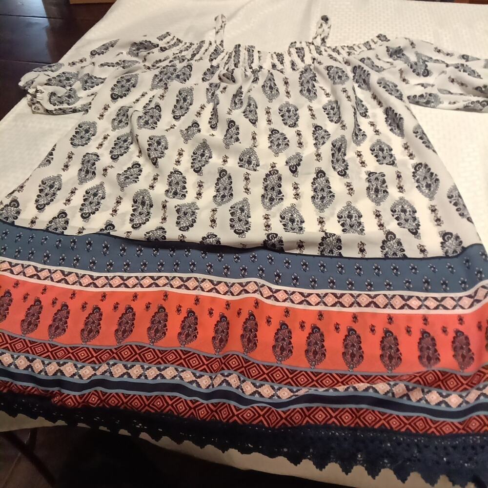 Trixxi Women's Floral Dress 2X Multicolor Spaghetti Strap Peasant Boho Cottage